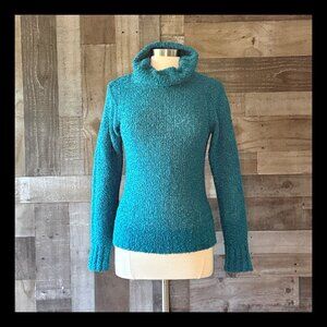 Scenario vintage 80s teal turtleneck sweater large retro open knit gorpcore